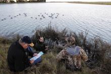 Voluntary Ranger Keith Ross checks Game bird hunters on opening morning North Canterbury 2016