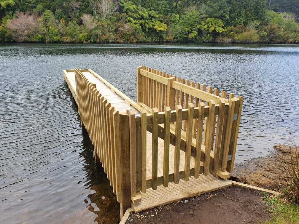 TRL2Sept2020. The Lake Mangamahoe casting platform is now ready for action.