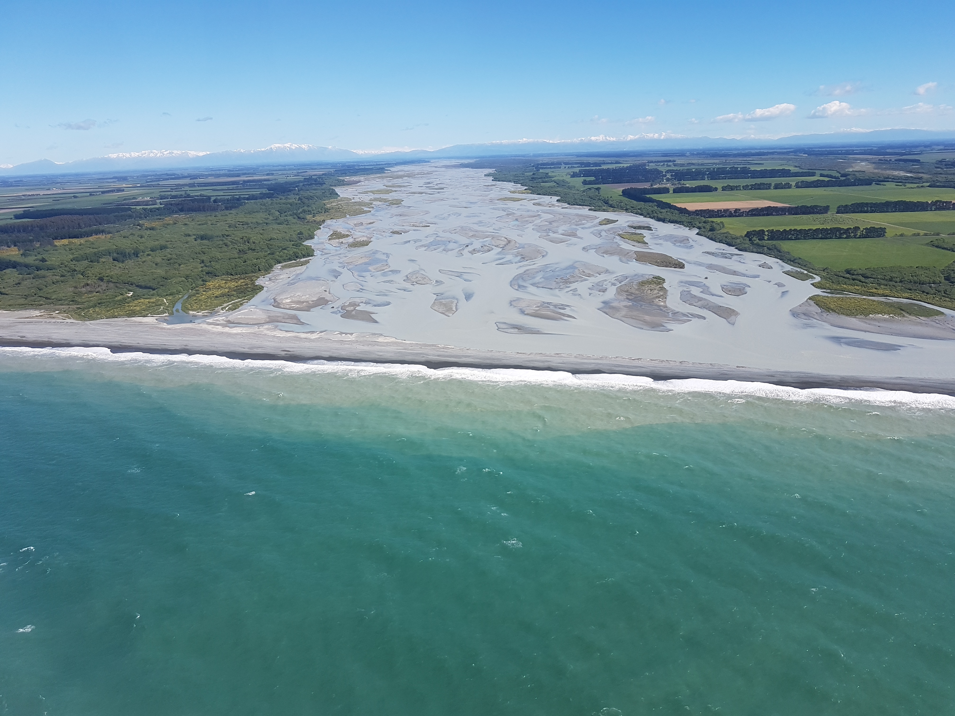 Photo 2. Rakaia River Mouth in high unfishable flow