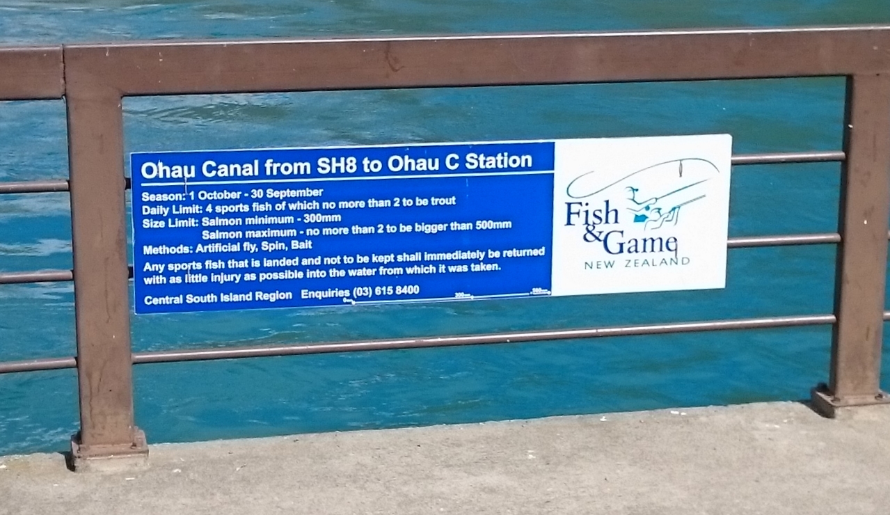 WFR1920.54 The Fish Game regulation sign on the Ohau C Canal