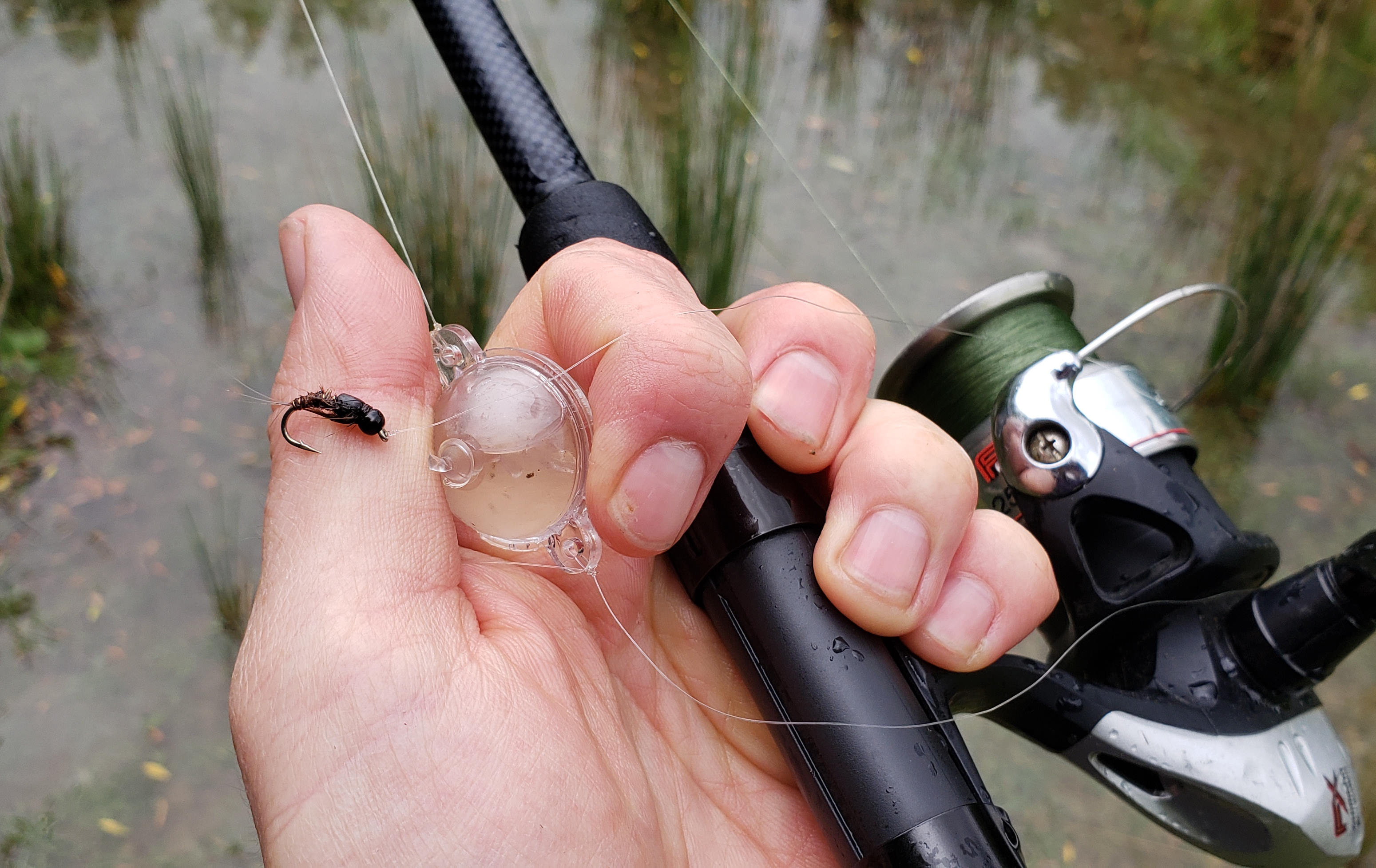 WFR1920.21 my bubble and fly rig that caught a nice rainbow on a Waitaki River backwater Credit R Adams