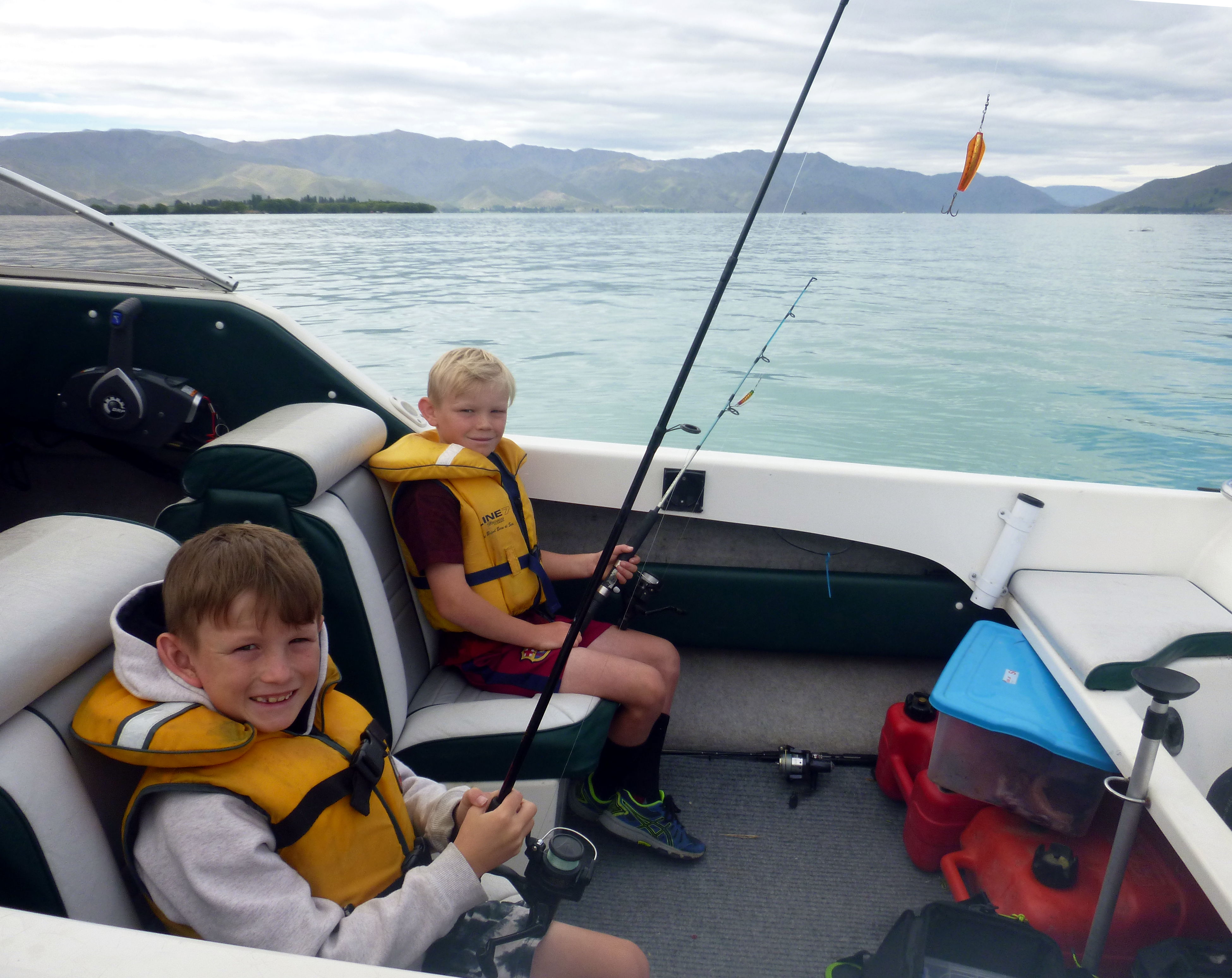 Adam tarrant Ben Smith enjoying some holiday fishing on Lake Benmore
