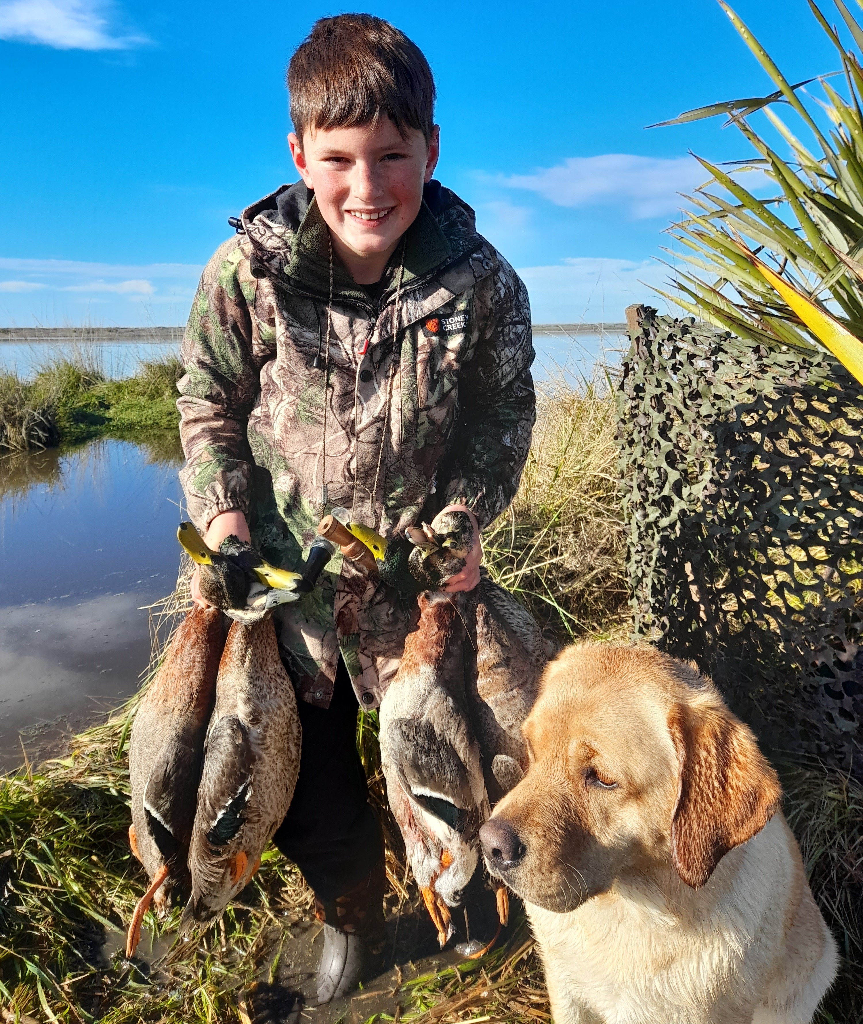 BBcsi3 Finn Stevens and Teal on a successful mid season hunt at Wainono Wetland Reserve credit Hamish Stevens